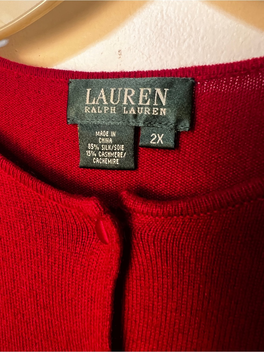 Ralph Lauren Women's Cashmere/Silk Red Button-Front Cardigan - Picture 3 of 4